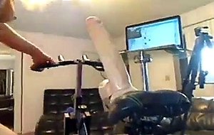 Teen rides bicycle vibrator