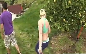 Big tit blonde milf picked up while on a run