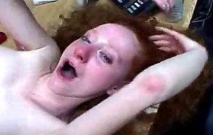 Small redhead slut sucks cock and gets fucked