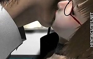 D hentai girl in glasses slurp cum