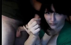 Chubby babe with huge tits gobbles cock