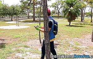 Costumed teens ride cock