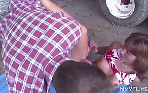 Freaky housewife fucks a random farmer outside