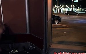 Pulled teen tiedup to ride cock in public
