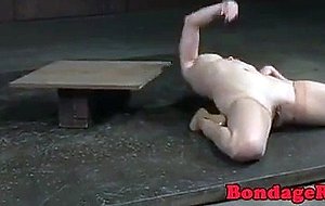 Busty sub mouthfucked in bdsm gang bang