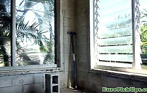 Pierced babe pickedup outdoors before sex