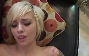 Horny blonde tattoed teen babe