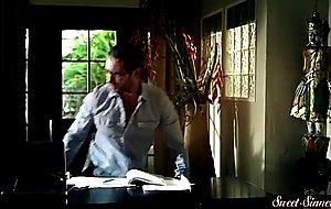 Throatfucked stepdaughter squirted with cum