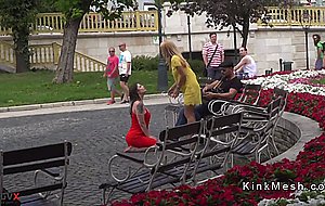 Huge tits slave fisted in public bar