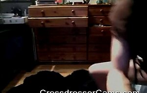 Sexy teen crossdresser jerks on cam