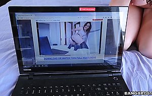 Chanel preston watches porno on laptop and plays with herself