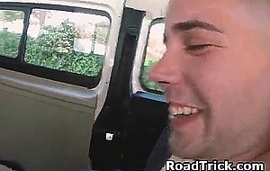Brunette amateur fucked and facial in back of van