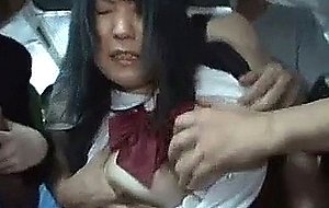 Two shy schoolgirls molested in a bus