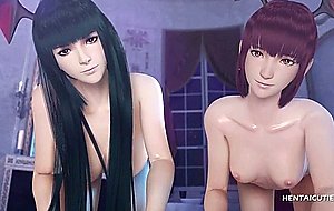 Slutty hentai babes sharing massive dick for a blow