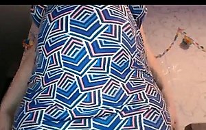 Pregnant woman plays with huge tits