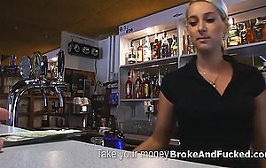 Fucking busty bartender at work for cash
