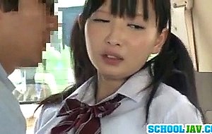 Horny japanese schoolgirl has sex in a car