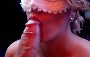 Busty masked housewife giving head