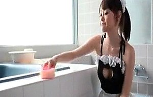 Fragile asian teen maid flashing her tiny sweet assets