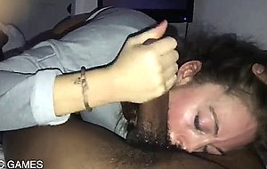 Amateur eats big black cock
