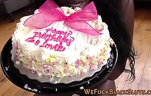 Black slut eats cum cake  
