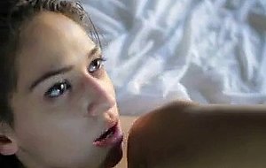 Brunette fucked and facial on massage table
