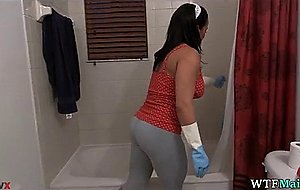 Cleaning the bathroom nude