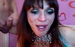 Webcam shemale eats a dick