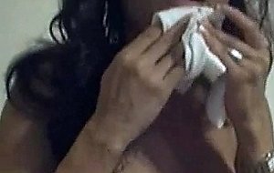 Mexican mature tgirl masturbates and eats cum from her fingers