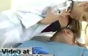 Doctor diagnoses patients cock with her wet mouth