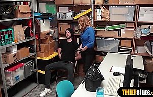Busty security guard chick fucks a guy  