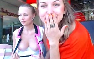 Two sweet teens flash in a cafe, 73 