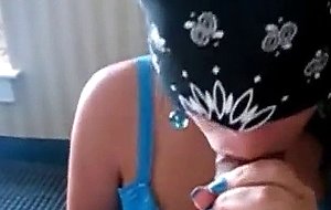 Blindfolded slut cum swallows