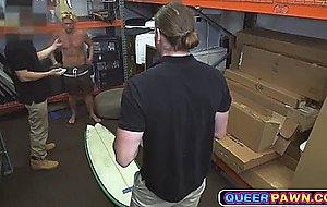Blonde guy with long hair fucked by two guys