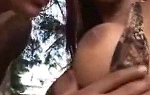 Amateur hardcore with a redhead ladyboy in a forest