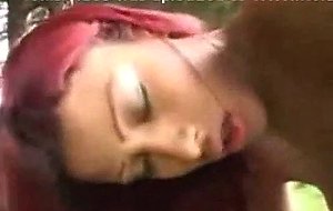 Amateur hardcore with a redhead ladyboy in a forest