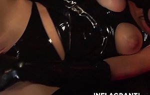 Latex girl with big tits gets used