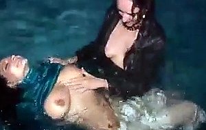 Nighttime Lesbo Dip In The Pool