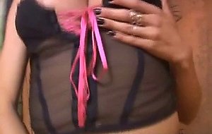 Sexy blonde shemale tugs on her stiff dick