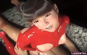 Hentai 3d girl in latex suit rides