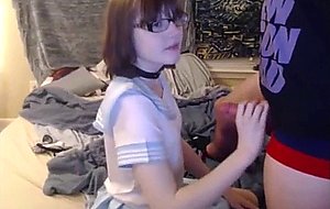 Nerdy tranny having sex with her lover on webcam
