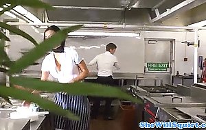 Gushing busty babe tasting his juice