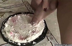 Tgirls dick with a cream