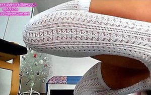 School girl plays with her smooth pretty cunt