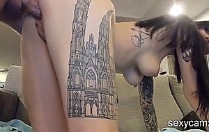 Facial and vaginal for tattooed brunette camwhore   