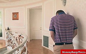 Naughty milf gives teen guy handjob