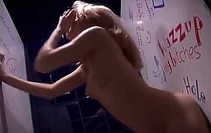 Megan gets fucked in a public restroom while 