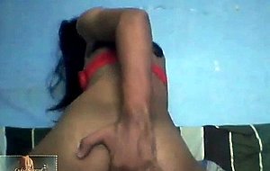 Webcam solo of a half-naked tranny