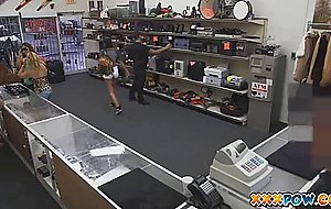 Sexy college girl flashes her tits in shop