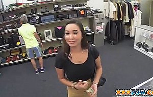 Sexy college girl flashes her tits in shop